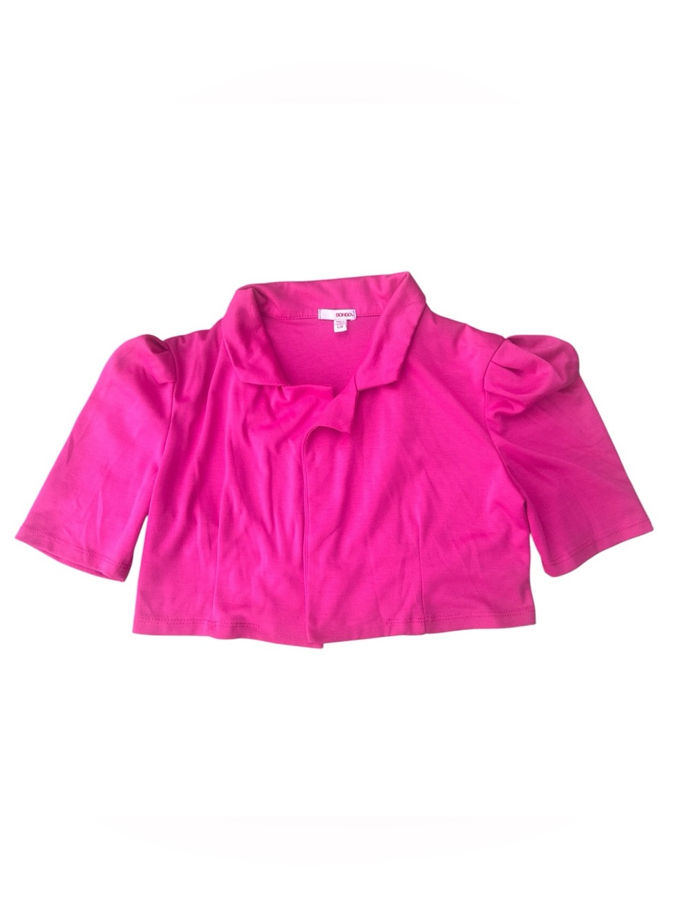 Bongo Womens Size L Hot Pink Cropped Puff Sleeve Open Front Blazer Shrug Cardiga